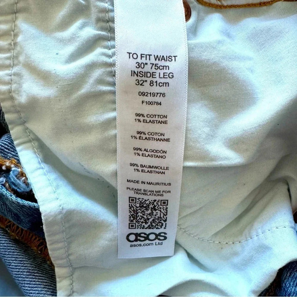 ASOS Blue Denim Jeans Straight High Rise Ripped 30x32 - Picture 8 of 8